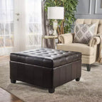 Christopher Knight Home Ellie Contemporary Tufted Faux Leather and Birch Wood Upholstered Storage Ottoman
