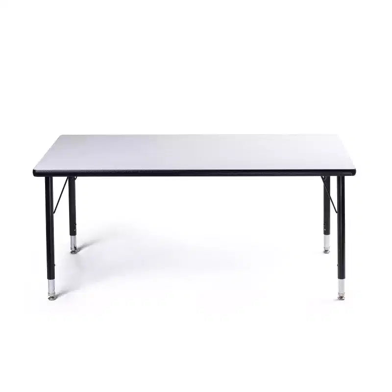 Ensemble table et chaises d'activités Bintiva - Table de 24x48 à bord noir laqué avec pieds réglables et 4 chaises de classe ZUUL bleues de 12 pouces.