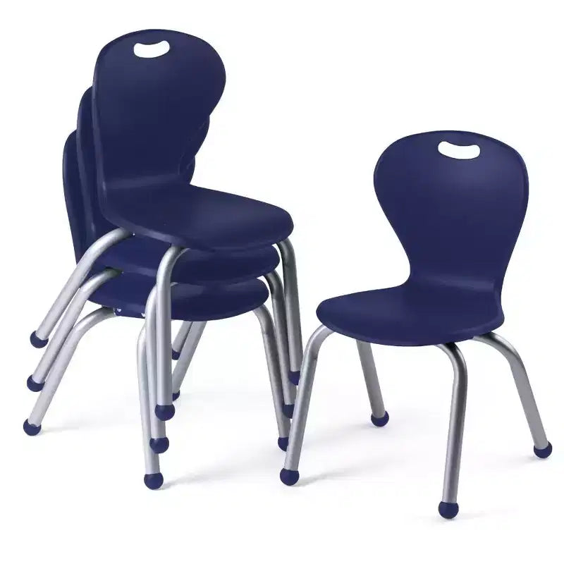 Ensemble table et chaises d'activités Bintiva - Table de 24x48 à bord noir laqué avec pieds réglables et 4 chaises de classe ZUUL bleues de 12 pouces.