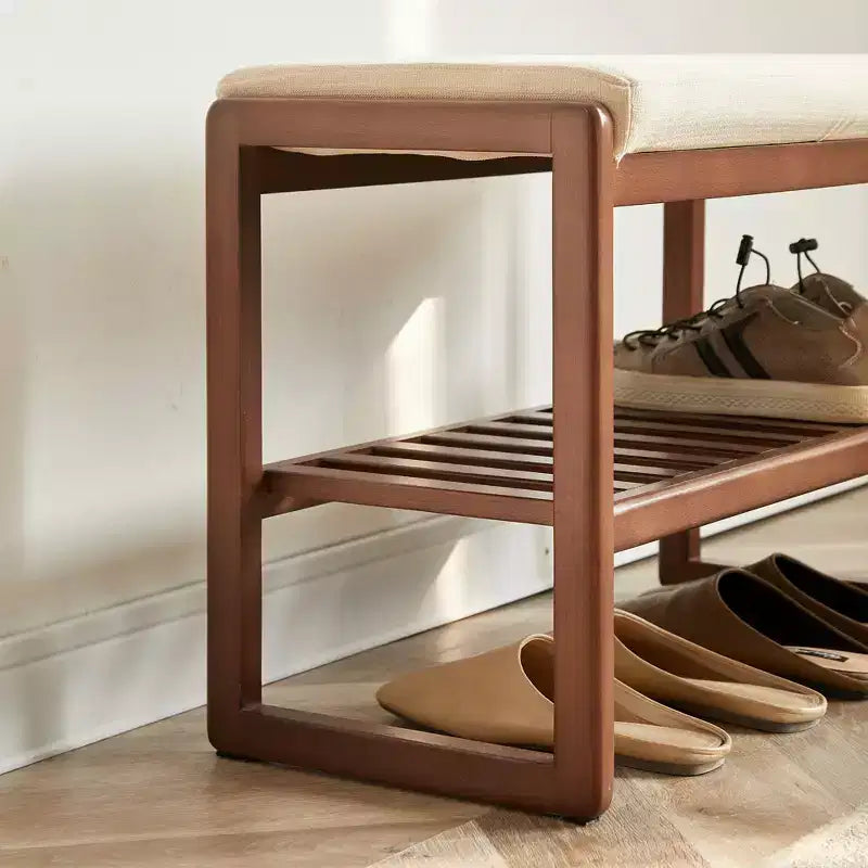 GDFStudio Broderick, banc rembourré avec étagère à chaussures à lattes en bois de hêtre, 23,63 po de largeur