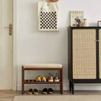 GDFStudio Broderick, banc rembourré avec étagère à chaussures à lattes en bois de hêtre, 23,63 po de largeur
