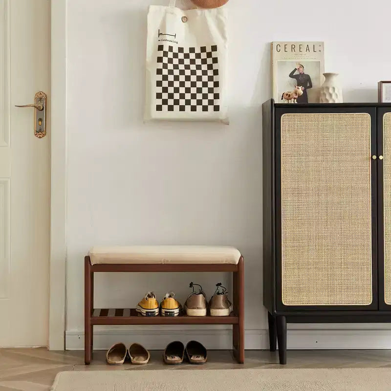 GDFStudio Broderick, banc rembourré avec étagère à chaussures à lattes en bois de hêtre, 23,63 po de largeur