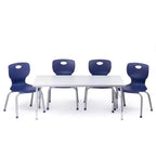 Ensemble table et chaises d'activités Bintiva - Table 24x48 à bord gris pulvérisé avec pieds réglables et 4 chaises de classe bleues 12 NAAR