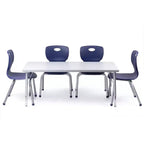 Ensemble table et chaises d'activités Bintiva - Table 24x48 à bord gris pulvérisé avec pieds réglables et 4 chaises de classe bleues 12 NAAR
