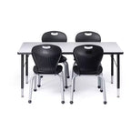 Bintiva Activity Table & Chair Set  24x48 Black Sprayed Edge Table with Adjustable Legs and 4 Black 12 ZUUL Classroom Chairs