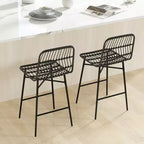 HOMCOM Tabourets de Bar Hauteur Comptoir en Rotin, Lot de 2, Tabourets de Bar en Osier de 66 cm avec Dossier, Chaises de Bar pour Îlot de Cuisine, Comptoir de Cuisine, Salle à Manger, Noir