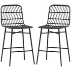 HOMCOM Tabourets de Bar Hauteur Comptoir en Rotin, Lot de 2, Tabourets de Bar en Osier de 66 cm avec Dossier, Chaises de Bar pour Îlot de Cuisine, Comptoir de Cuisine, Salle à Manger, Noir