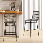 HOMCOM Tabourets de Bar Hauteur Comptoir en Rotin, Lot de 2, Tabourets de Bar en Osier de 66 cm avec Dossier, Chaises de Bar pour Îlot de Cuisine, Comptoir de Cuisine, Salle à Manger, Noir
