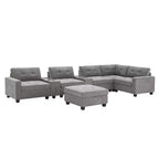 Canapé d'angle en U Whisen Chenille avec 2 consoles, chargeur USB, tiroirs et poches de rangement et pouf mobile