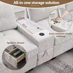 Canapé d'angle en U Whisen Chenille avec 2 consoles, chargeur USB, tiroirs et poches de rangement et pouf mobile