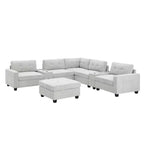 Canapé d'angle en U Whisen Chenille avec 2 consoles, chargeur USB, tiroirs et poches de rangement et pouf mobile
