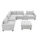 Canapé d'angle en U Whisen Chenille avec 2 consoles, chargeur USB, tiroirs et poches de rangement et pouf mobile