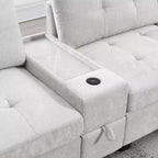 Canapé d'angle en U Whisen Chenille avec 2 consoles, chargeur USB, tiroirs et poches de rangement et pouf mobile