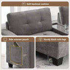 Canapé d'angle en U Whisen Chenille avec 2 consoles, chargeur USB, tiroirs et poches de rangement et pouf mobile