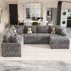 Canapé d'angle moderne Whisen 112 convertible avec pouf de rangement, trois oreillers, dispositifs de chargement