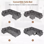 Canapé d'angle moderne Whisen 112 convertible avec pouf de rangement, trois oreillers, dispositifs de chargement