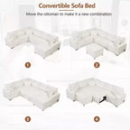 Canapé d'angle moderne Whisen 112 convertible avec pouf de rangement, trois oreillers, dispositifs de chargement