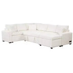 Canapé d'angle moderne Whisen 112 convertible avec pouf de rangement, trois oreillers, dispositifs de chargement
