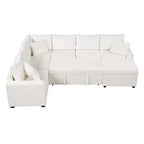 Canapé d'angle moderne Whisen 112 convertible avec pouf de rangement, trois oreillers, dispositifs de chargement