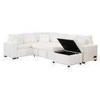 Canapé d'angle moderne Whisen 112 convertible avec pouf de rangement, trois oreillers, dispositifs de chargement