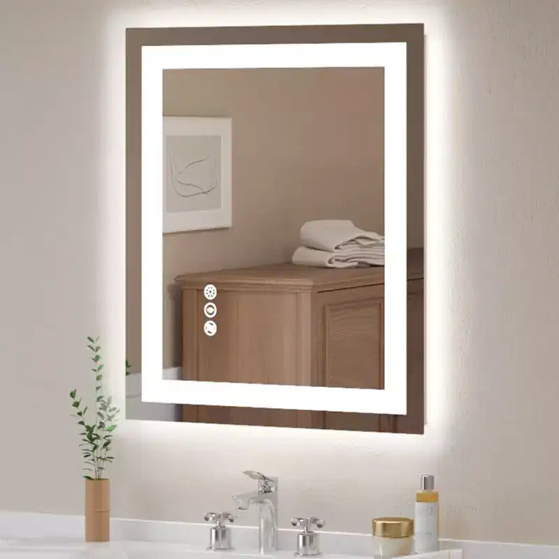 Miroir LED pour salle de bain avec anti-buée, 3 couleurs dimmables, fonction mémoire, verre trempé, certifié ETL, mural