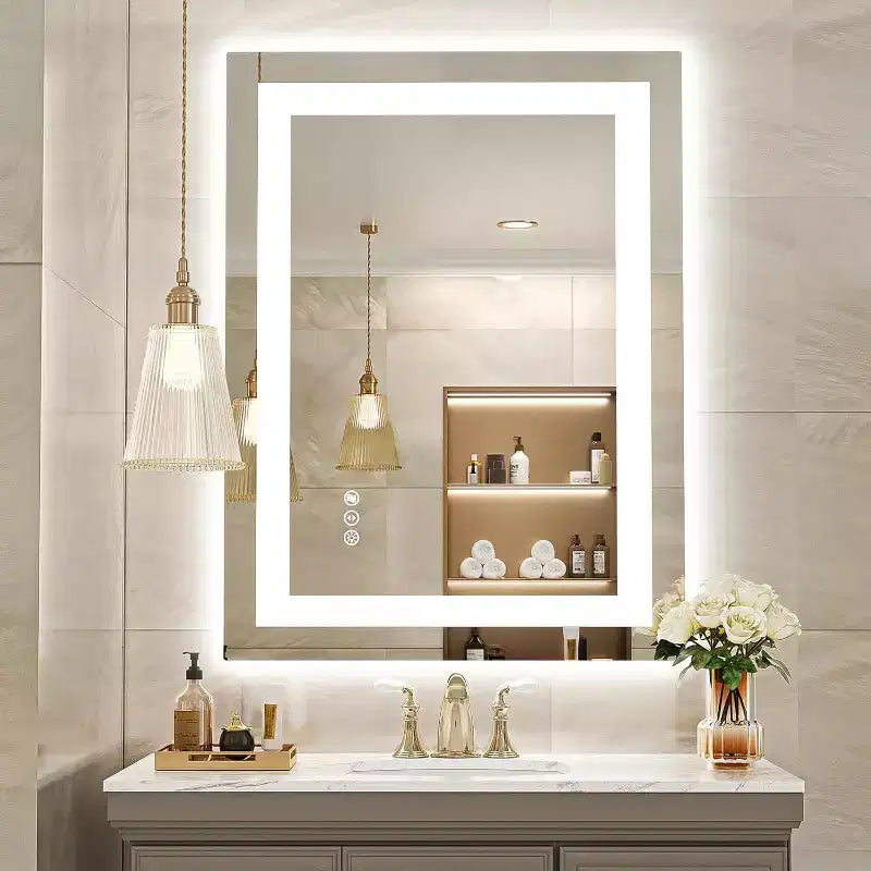 Miroir LED pour salle de bain avec anti-buée, 3 couleurs dimmables, fonction mémoire, verre trempé, certifié ETL, mural