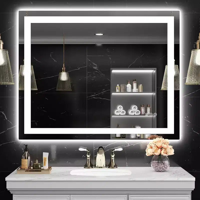 Miroir LED pour salle de bain avec anti-buée, 3 couleurs dimmables, fonction mémoire, verre trempé, certifié ETL, mural