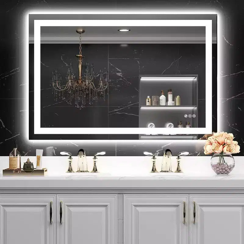 Miroir LED pour salle de bain avec anti-buée, 3 couleurs dimmables, fonction mémoire, verre trempé, certifié ETL, mural