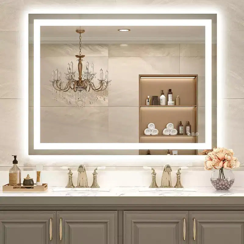 Miroir LED pour salle de bain avec anti-buée, 3 couleurs dimmables, fonction mémoire, verre trempé, certifié ETL, mural