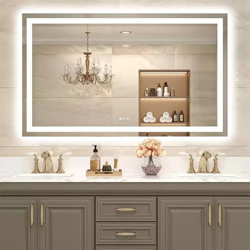 Miroir LED pour salle de bain avec anti-buée, 3 couleurs dimmables, fonction mémoire, verre trempé, certifié ETL, mural
