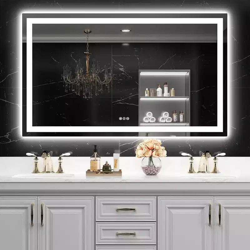 Miroir LED pour salle de bain avec anti-buée, 3 couleurs dimmables, fonction mémoire, verre trempé, certifié ETL, mural
