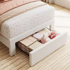Cadre de lit double avec tiroir de rangement et tête de lit, plateforme de lit double tapissée en velours pour filles, support robuste à lattes en bois, sans bruit