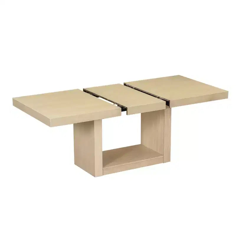 Ensemble de salle à manger 6 pièces avec table extensible et rallonge amovible, 4 chaises de salle à manger rembourrées et un banc, Naturel+Beige - ModernLuxe