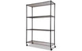 Alera NSF Certified 4-Shelf Wire Shelving Kit with Casters, 48w x 18d x 72h, Black