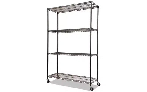 Alera NSF Certified 4-Shelf Wire Shelving Kit with Casters, 48w x 18d x 72h, Black