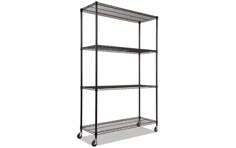 Kit d'étagères métalliques Alera certifiées NSF à 4 niveaux avec roulettes, 48l x 18p x 72h, noir