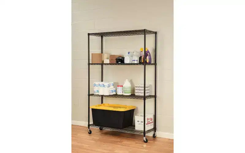 Kit d'étagères métalliques Alera certifiées NSF à 4 niveaux avec roulettes, 48l x 18p x 72h, noir