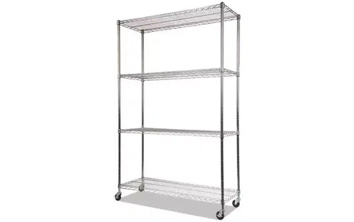 Alera NSF Certified 4-Shelf Wire Shelving Kit with Casters, 48w x 18d x 72h, Silver