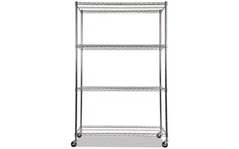 Alera Kit d'étagères métalliques à 4 niveaux certifiées NSF avec roulettes, 122 x 46 x 183 cm (L x P x H), argenté
