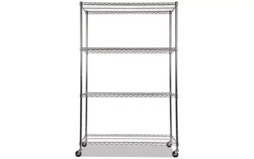 Alera Kit d'étagères métalliques à 4 niveaux certifiées NSF avec roulettes, 122 x 46 x 183 cm (L x P x H), argenté