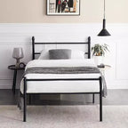 VECELO Twin Metal Platform Bed, Bed Frame with Headboard & Footboard, No Spring Box Needed, Black