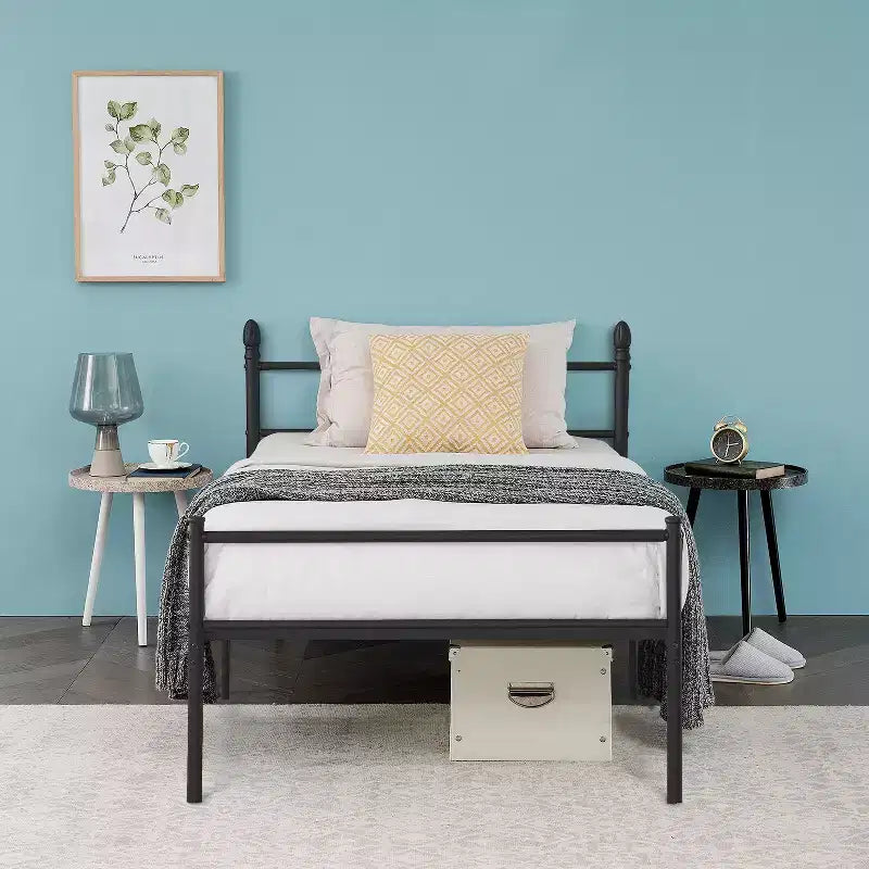 VECELO Lit plateforme double en métal, cadre de lit avec tête et pied de lit, sommier tapissier non requis, noir