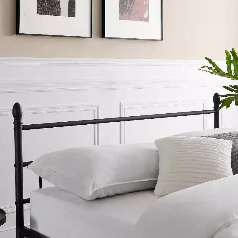 VECELO Lit plateforme double en métal, cadre de lit avec tête et pied de lit, sommier tapissier non requis, noir