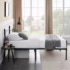 VECELO Lit plateforme double en métal, cadre de lit avec tête et pied de lit, sommier tapissier non requis, noir