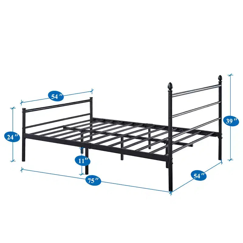 VECELO Lit plateforme double en métal, cadre de lit avec tête et pied de lit, sommier tapissier non requis, noir