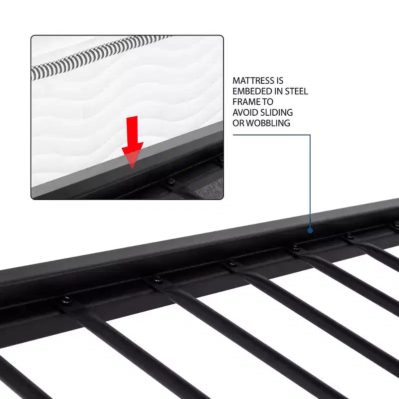VECELO Lit plateforme double en métal, cadre de lit avec tête et pied de lit, sommier tapissier non requis, noir