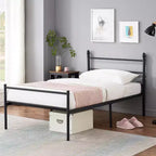 VECELO Lit plateforme double en métal, cadre de lit avec tête et pied de lit, sommier tapissier non requis, noir