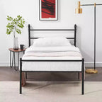 VECELO Lit plateforme double en métal, cadre de lit avec tête et pied de lit, sommier tapissier non requis, noir