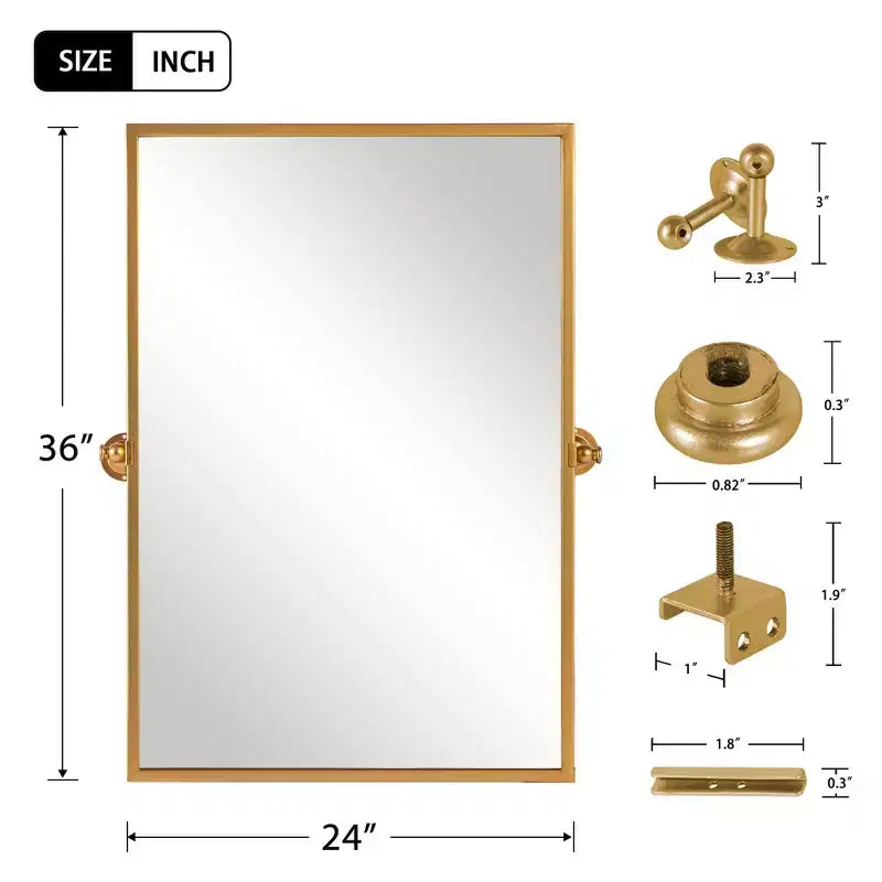 Miroir Mural Rectangulaire à Angle Droit en Fer Doré - 91cm x 61cm x 4cm