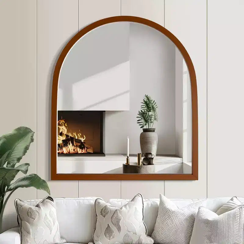 Miroir mural en bois massif à bord droit et angle droit, couleur noyer - 90x80x2 cm (fixation double face)